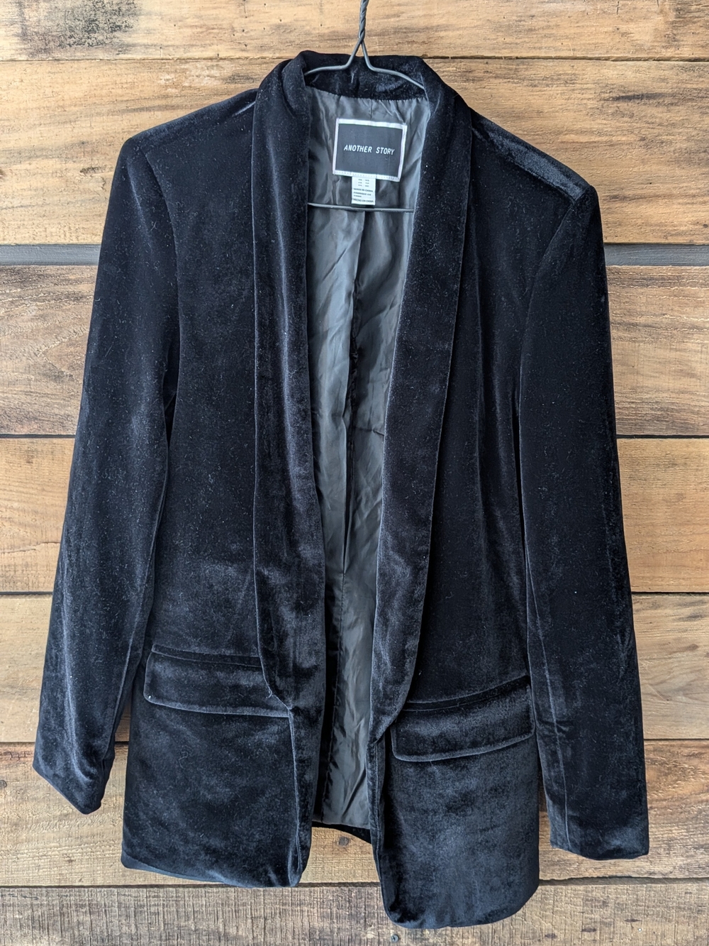 Another Story Women's Black Velvet Blazer Jacket With Decorative Pockets Xsmall